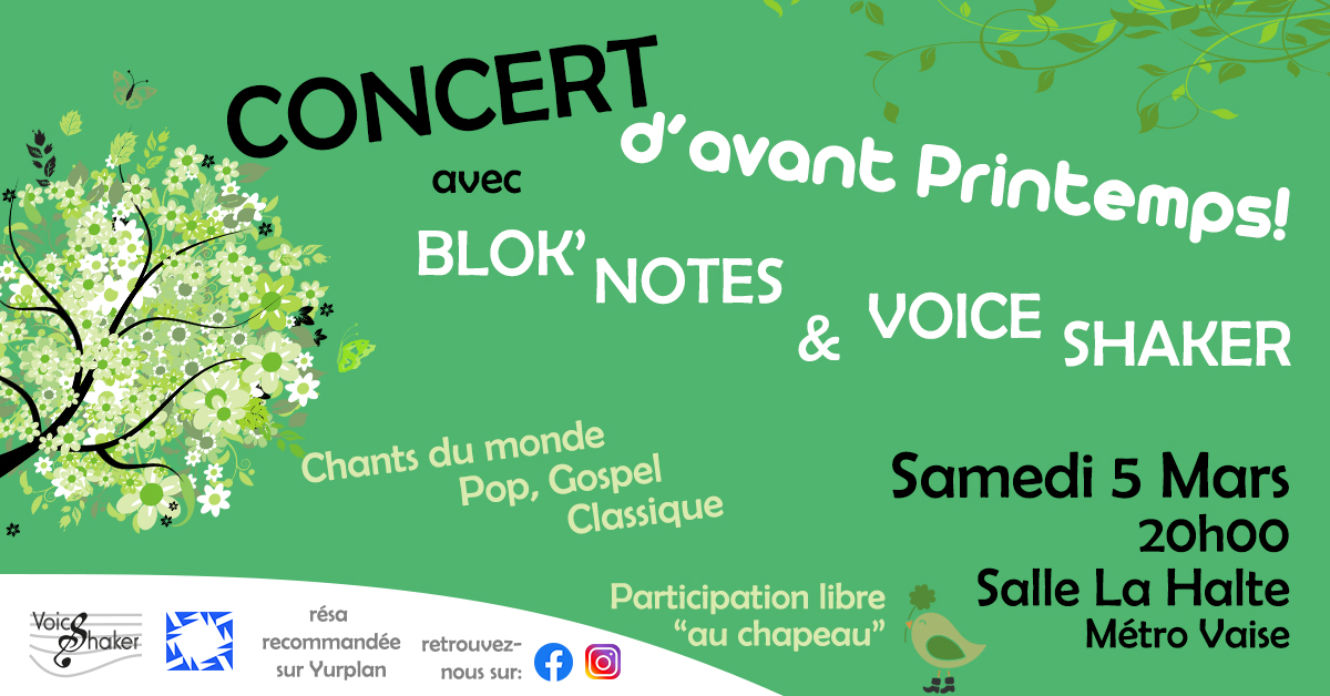 [Concert] Voice Shaker & Blok’Notes en concert le 5 Mars 2022 !